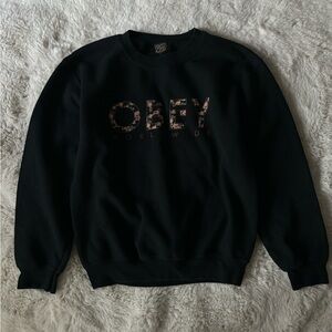Obey - Black with Floral Design Logo Graphic Print Sweatshirt